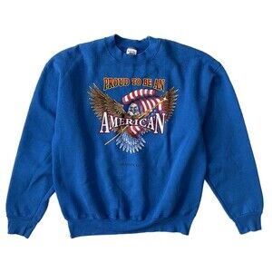 Vintage Proud To Be An American Bald Eagle Blue Crewneck Sweater XL